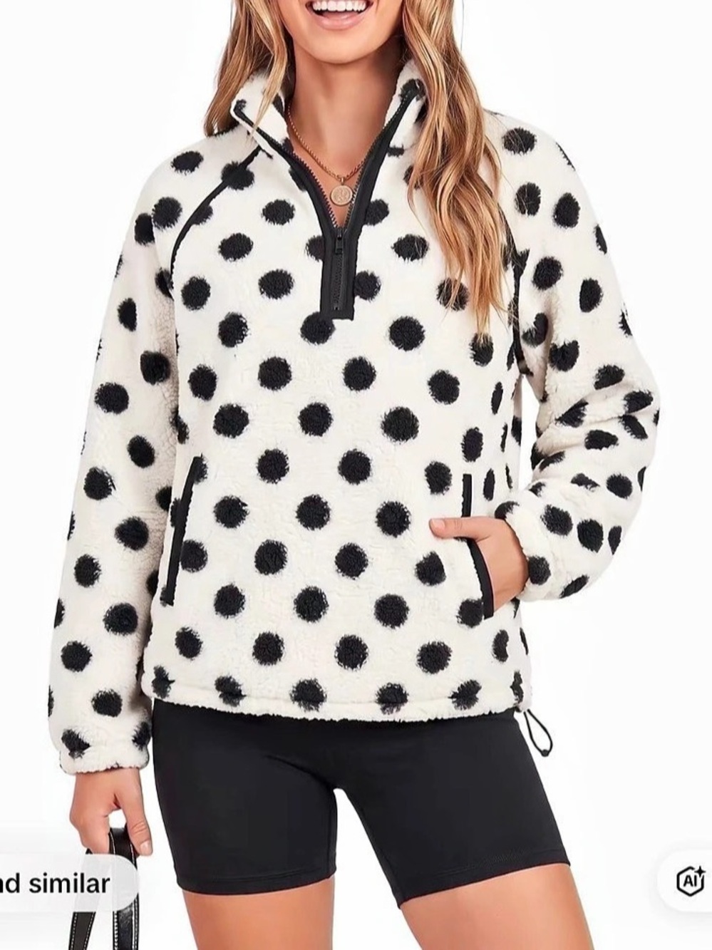NWT Fisoew Polka Dot Quarter-Zip Pullover fleece in White & Black